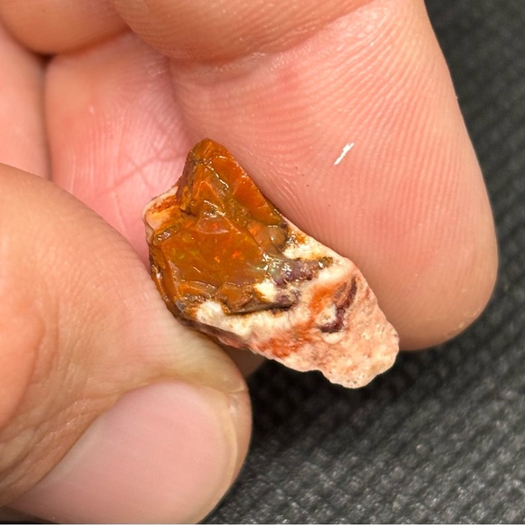 Mexican Fire Wish Bone Opal Specimen With A Fire Red Exterior & Blue Interior - Picture 8 of 13